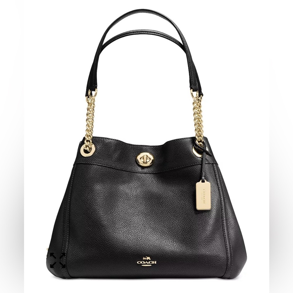 Coach Black Shoulder Bag with Gold Chain